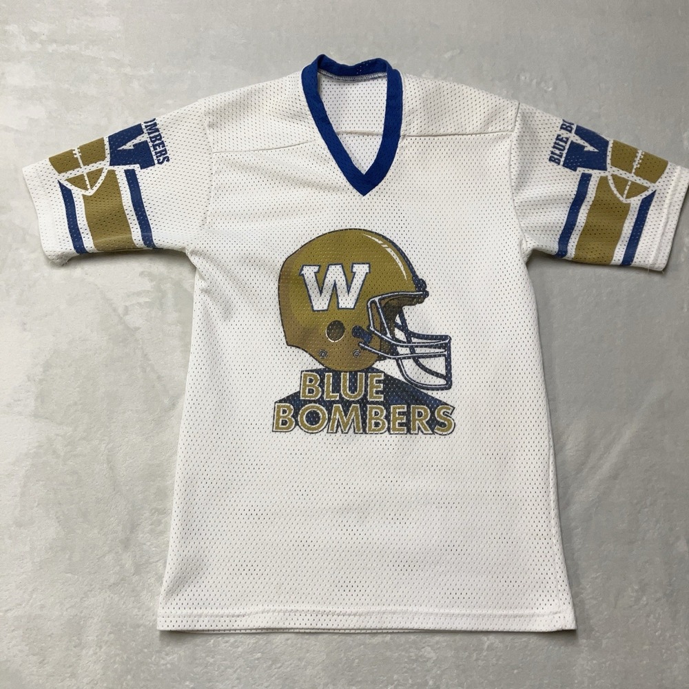 Vintage 80s Winnipeg Blue Bombers Mesh Jersey White CFL Football Mens XS?